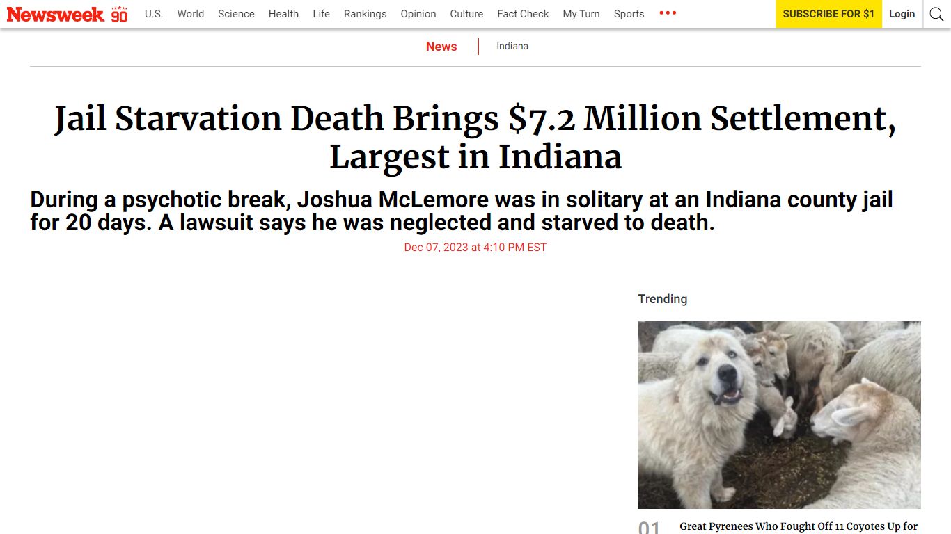 Jail Starvation Death Brings $7.2 Million Settlement ... - Newsweek